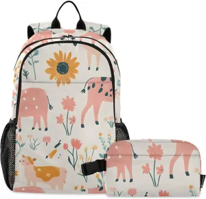 Pastoral Animals and Flowers Stylish Backpack & Insulated Lunch Bag Set – Lightweight, Multi-Pocket Organizer for Daily Commutes, Travel