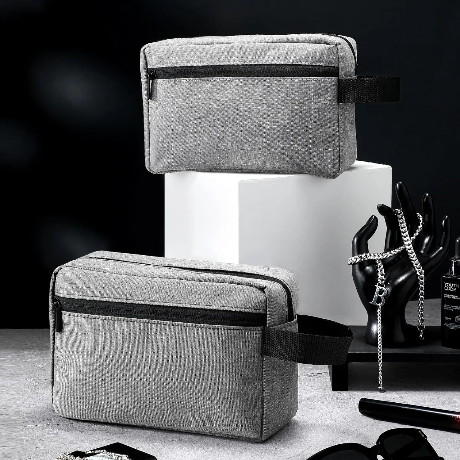 Paterr 16 Pcs Travel Toiletry Bag for Women Men Large Water Resistant Shaving Bag Hanging Cosmetic Bag with Handle and Divider Storage Travel Pouch Case (Gray)