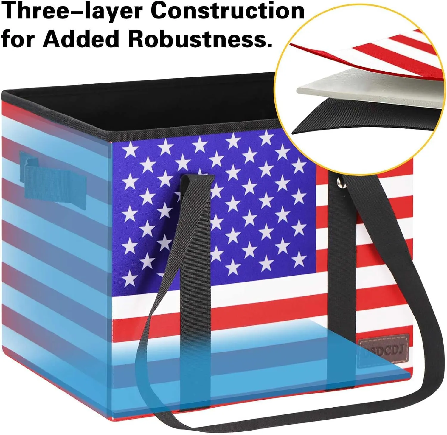 Patriotic Reusable Grocery Bags - Heavy Duty Reusable Shopping Bags with Hard Bottom & Long Handles, Foldable Large Tote Bags with Box Shape to Stand Up, 3 Pack, Patriotic