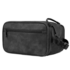 PAVILIA Toiletry Bag for Men Women, Mens Travel Bag Toiletries Organizer Case for Grooming, Travel Essentials Shaving Dopp Kit, PU Leather Water Resistant Cosmetic Pouch, Black