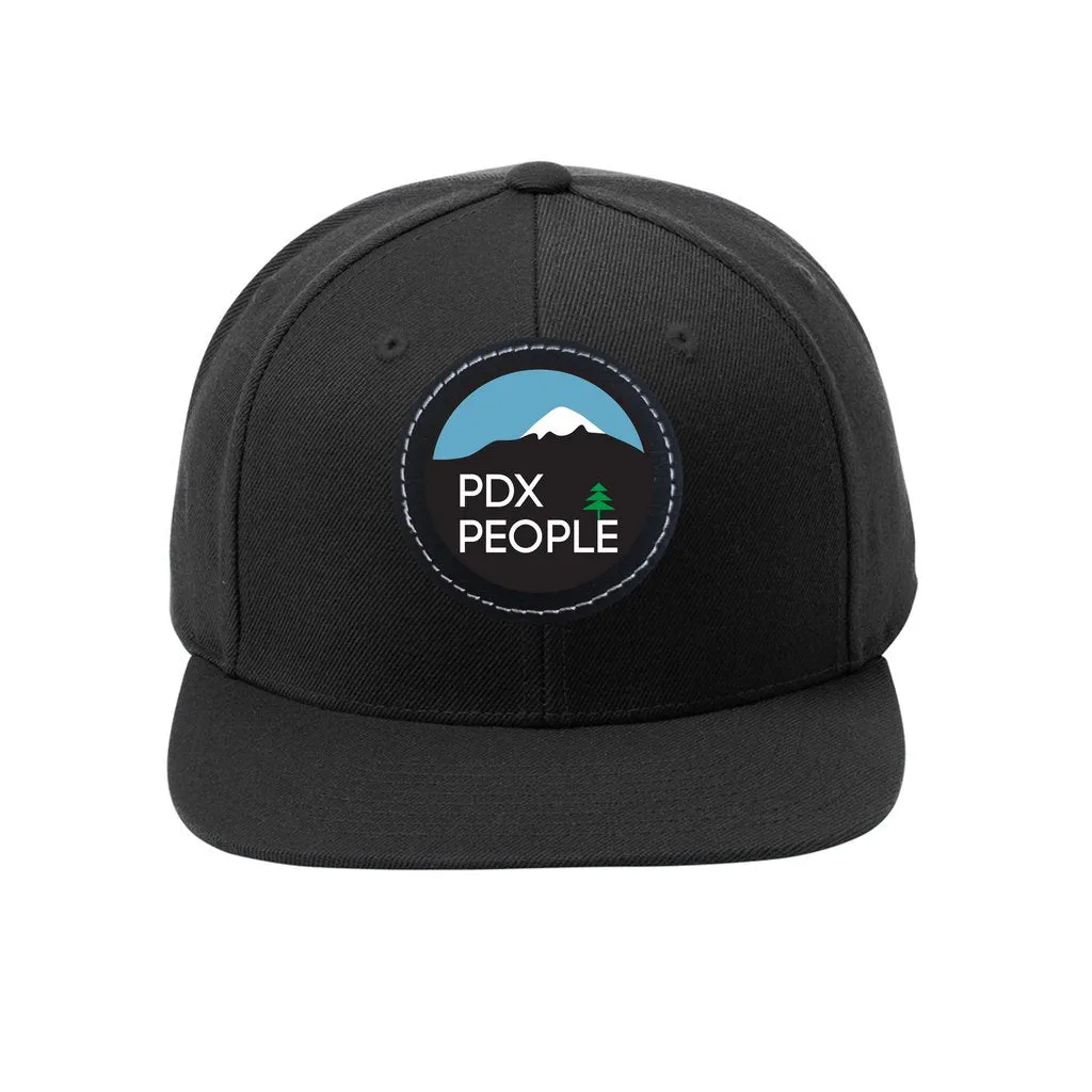 PDX People - Flat Bill Snapback Cap with Round Leather Patch
