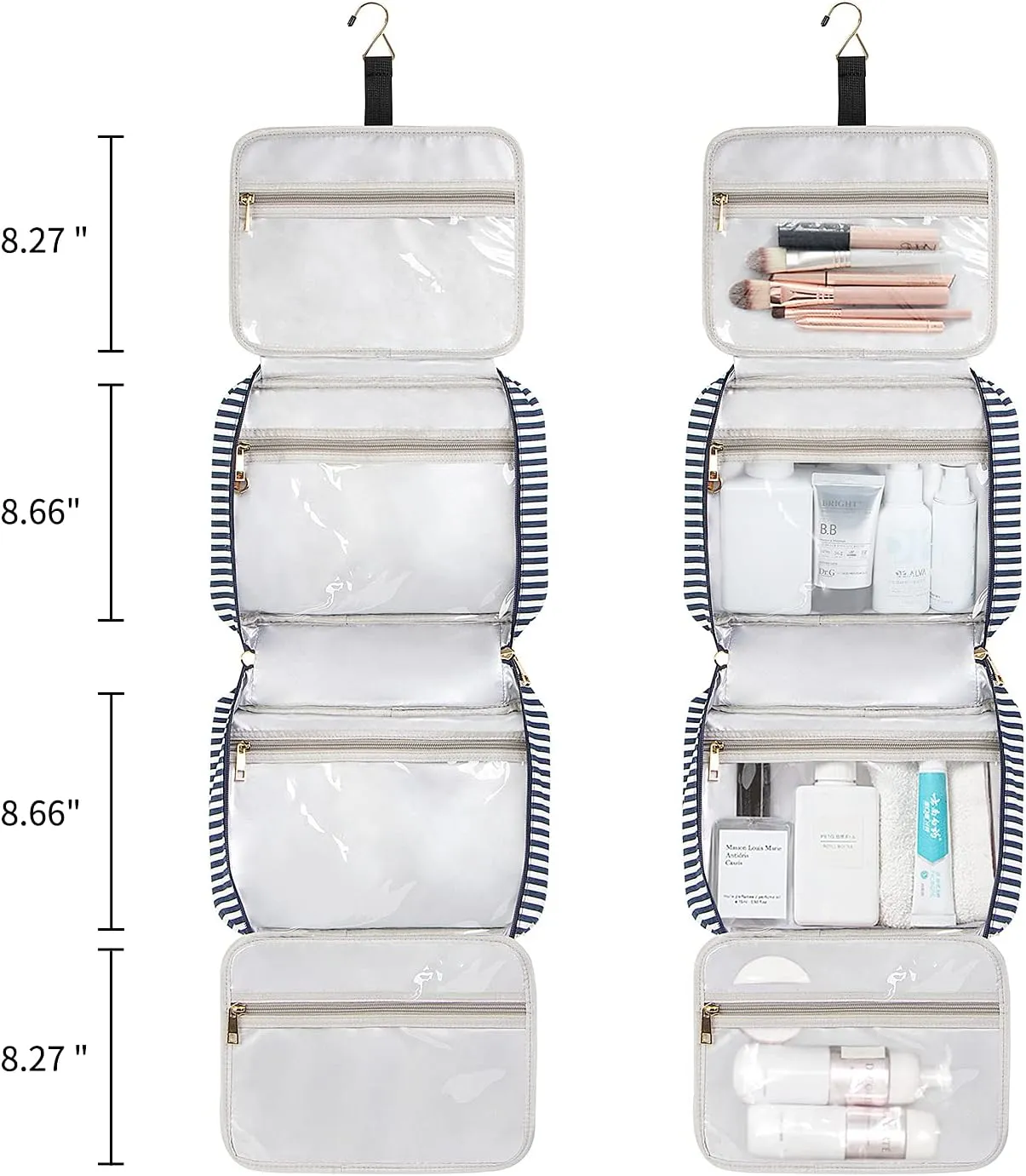 Pearl Angeli Travel Toiletry Bag for Women,Large Capacity Portable Travel Makeup Water-resistant Organizer with Hanging Hook Wet Pockets