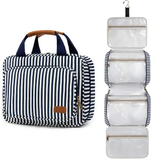 Pearl Angeli Travel Toiletry Bag for Women,Large Capacity Portable Travel Makeup Water-resistant Organizer with Hanging Hook Wet Pockets