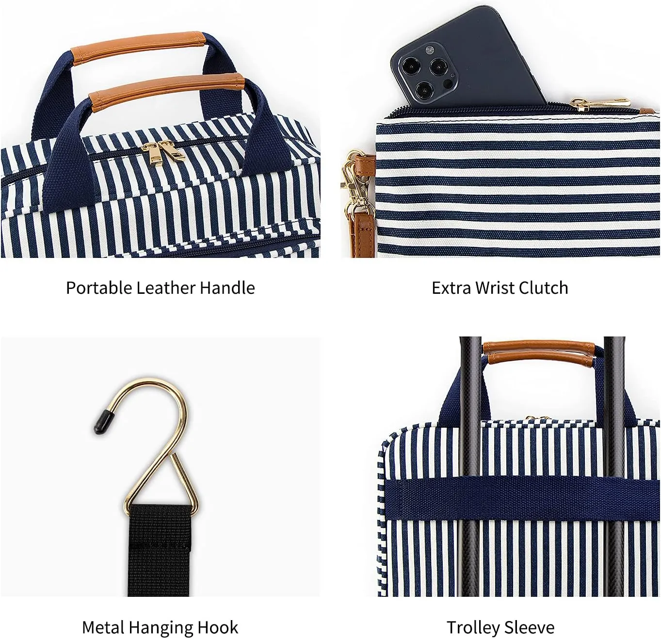 Pearl Angeli Travel Toiletry Bag for Women,Large Capacity Portable Travel Makeup Water-resistant Organizer with Hanging Hook Wet Pockets