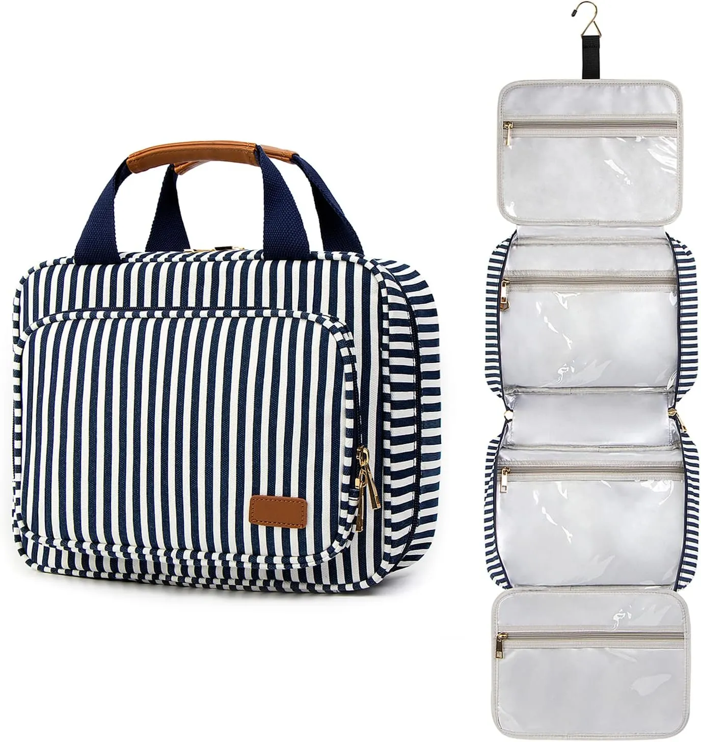 Pearl Angeli Travel Toiletry Bag for Women,Large Capacity Portable Travel Makeup Water-resistant Organizer with Hanging Hook Wet Pockets