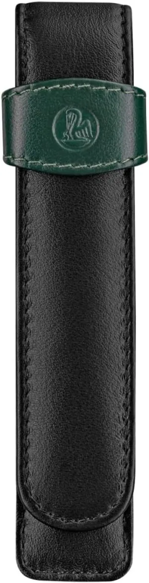 Pelikan 1-Pen Leather Pouch, Black/Green, 1 Each (923524)