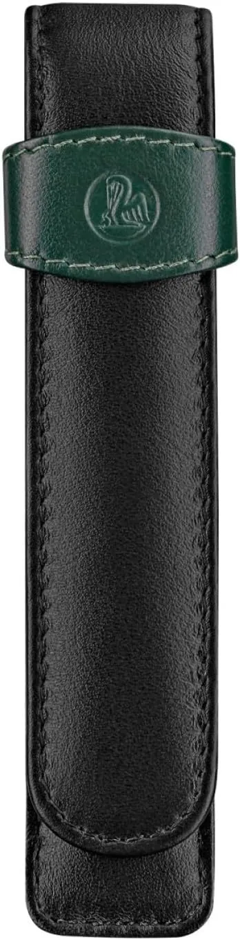 Pelikan 1-Pen Leather Pouch, Black/Green, 1 Each (923524)