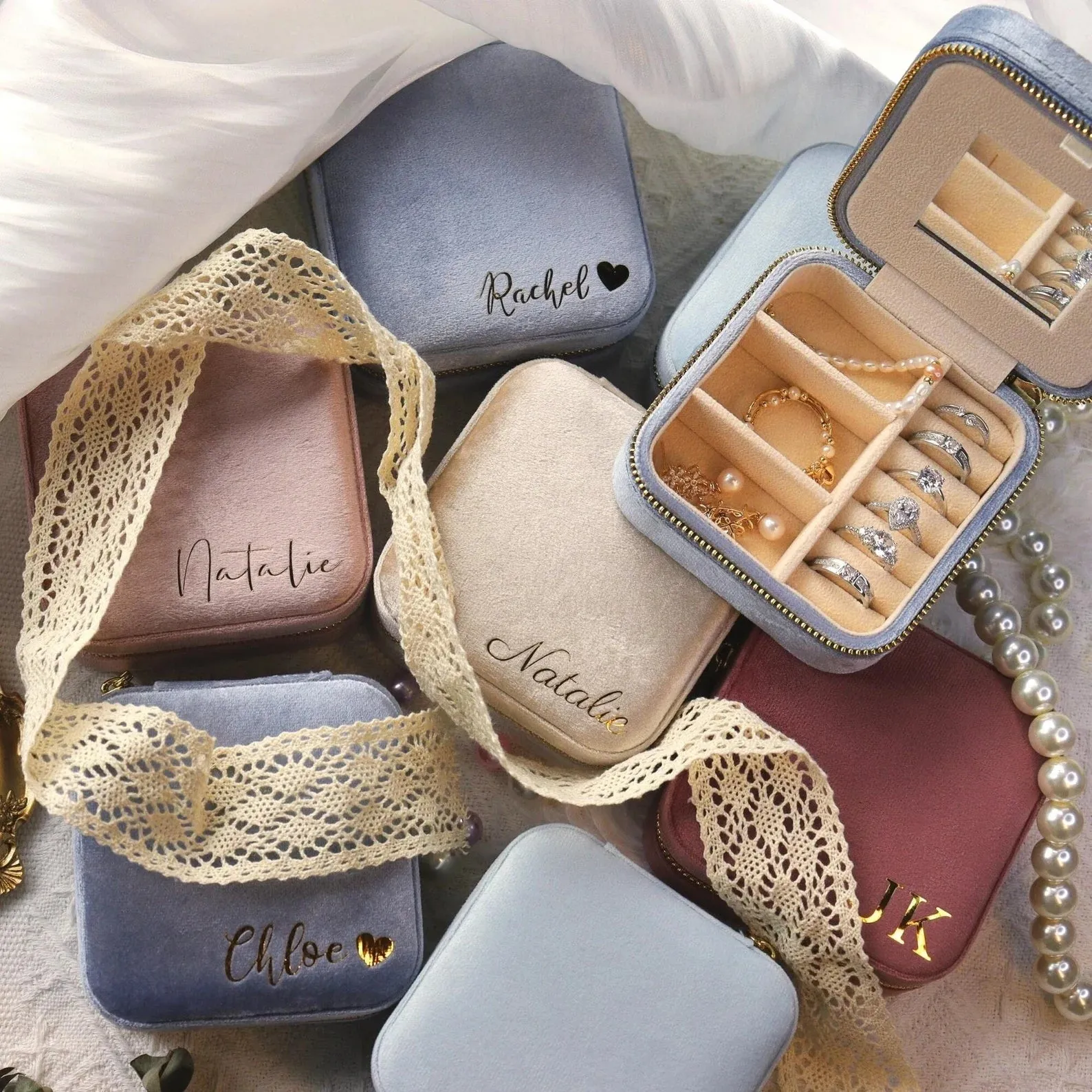 Personalised Velvet Travel Jewellery Box