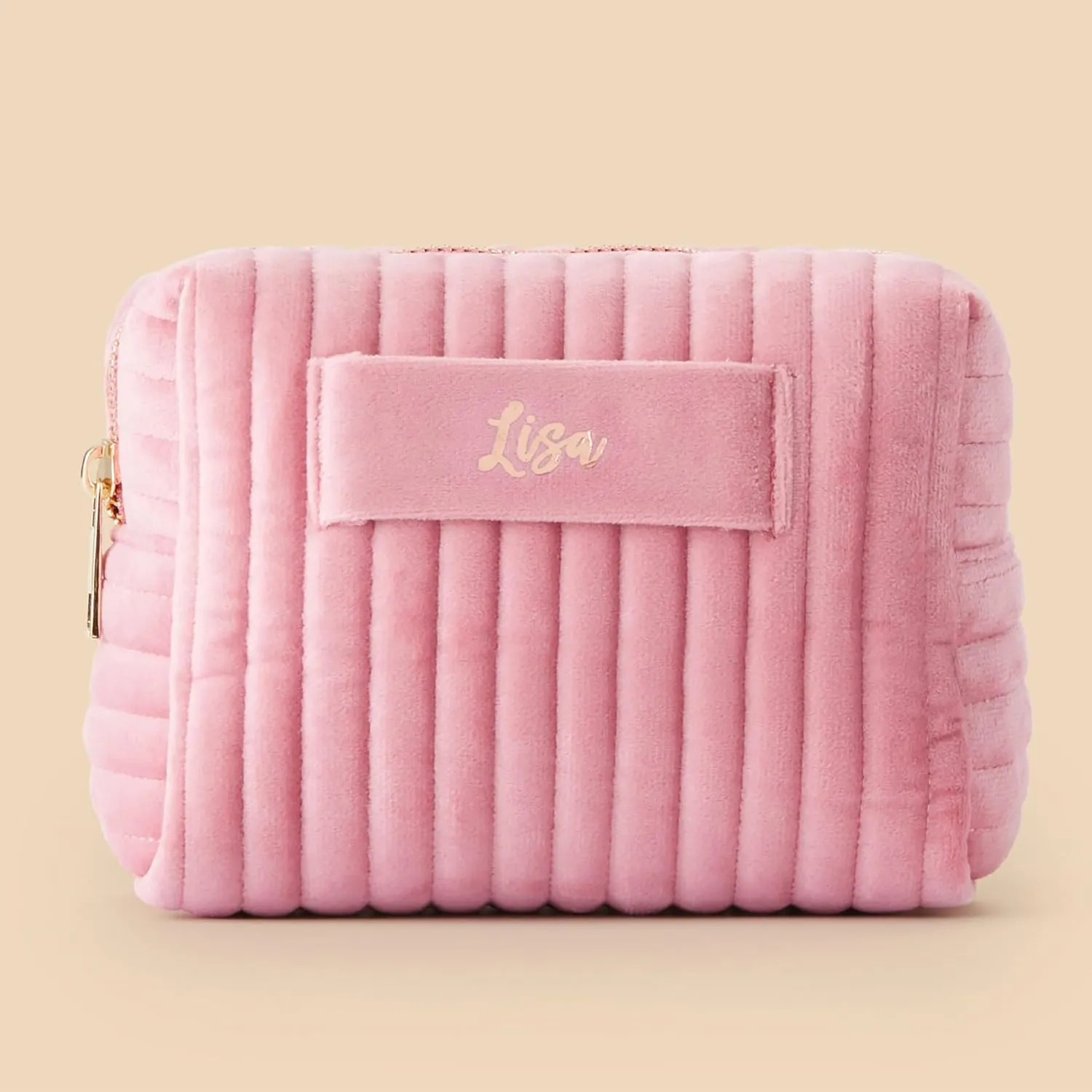 Personalization Universe Metallic Foil Personalized Small Mauve Velvet Makeup Bag
