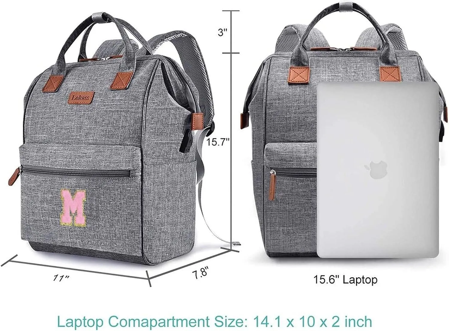 Personalized Initial Laptop Backpack for Women-Waterproof Teacher Backpack/College Backpack/Nurse Backpack for Work,Travel Bckapack with 15.6" Laptop Compartment-Birthday Gift for Women