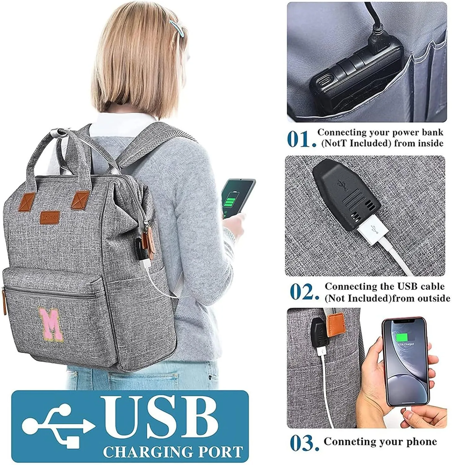 Personalized Initial Laptop Backpack for Women-Waterproof Teacher Backpack/College Backpack/Nurse Backpack for Work,Travel Bckapack with 15.6" Laptop Compartment-Birthday Gift for Women