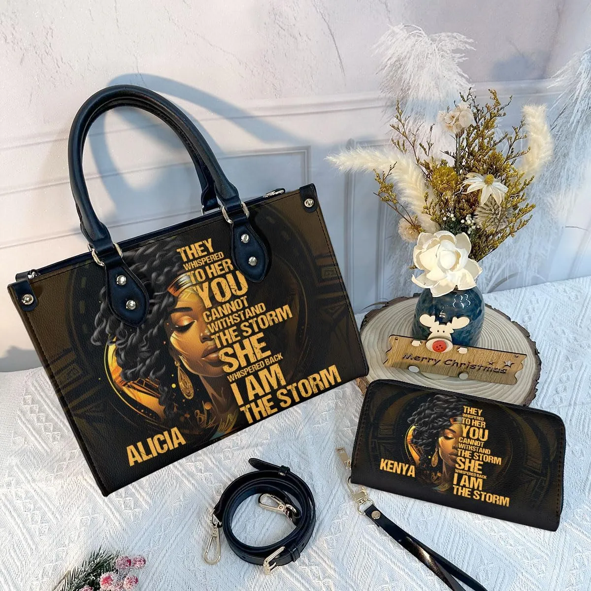 Personalized Leather Handbag For Women - Matching Design Purses And Wallet - Mothers Day Gifts For Women