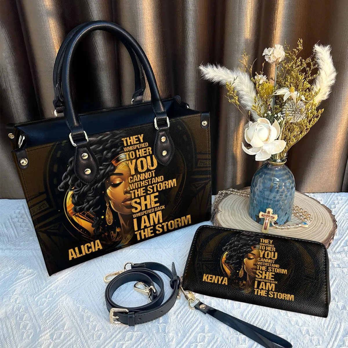 Personalized Leather Handbag For Women - Matching Design Purses And Wallet - Mothers Day Gifts For Women