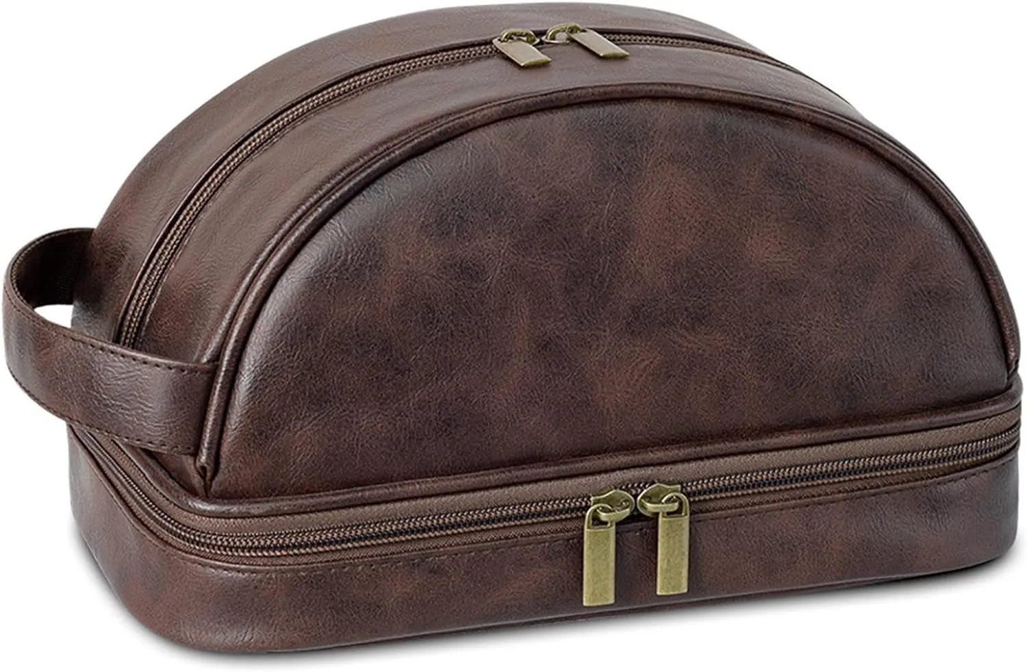 Personalized Leather Toiletry Bag for Men, Engraved Name, Customized Gift for Birthday, Dad, Husband, Grandpa, Lover, Groomsmen, Travel & Toiletry Use (Tea Brown)