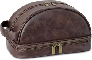 Personalized Leather Toiletry Bag for Men, Engraved Name, Customized Gift for Birthday, Dad, Husband, Grandpa, Lover, Groomsmen, Travel & Toiletry Use (Tea Brown)
