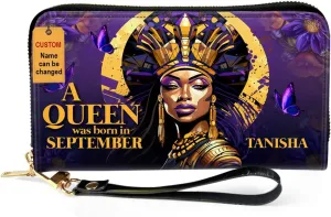 Personalized Leather Wallet For Women - Beautiful Queen African Pride Woman Clutch Purse - Gifts For Black Women - African American Art Black Girl Bag Purse