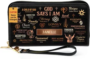 Personalized Leather Wallet For Women - God Says You Are - African Pride Woman Clutch Purse - Gifts For Black Women African Queen - Black Girl Bag Purse