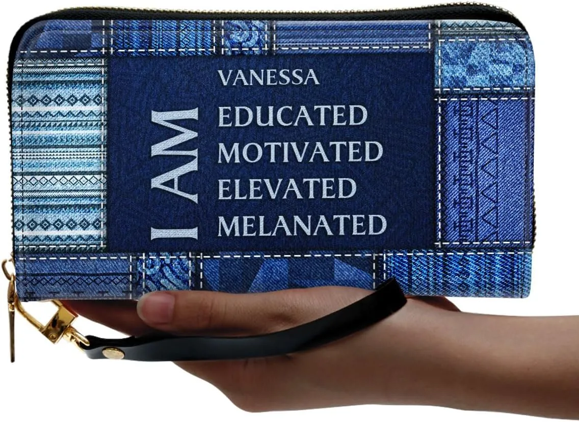 Personalized Leather Wallet For Women - Jeans African Pride Woman Clutch Purse - Gifts For Black Women African Queen - African American Art Black Girl Bag Purse
