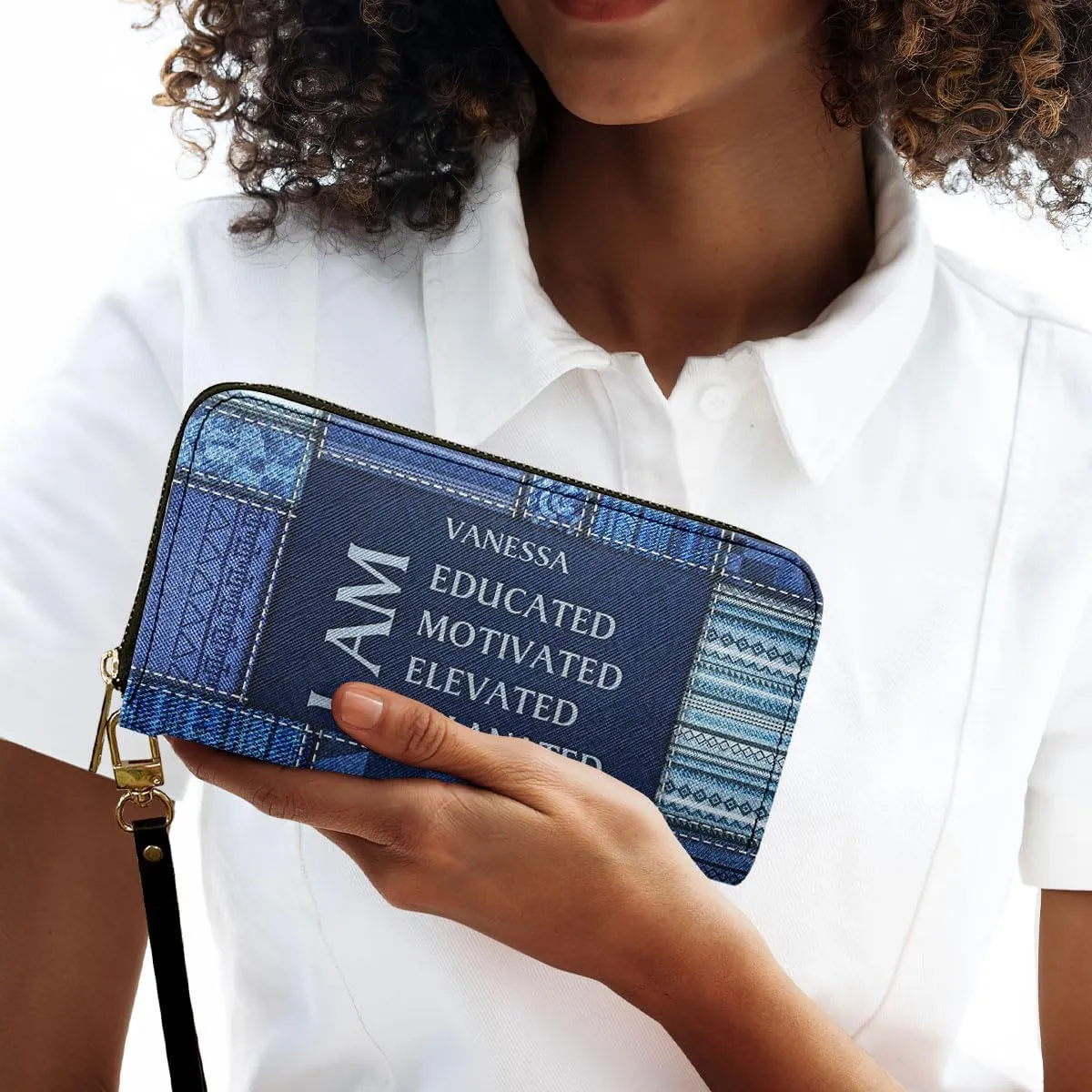 Personalized Leather Wallet For Women - Jeans African Pride Woman Clutch Purse - Gifts For Black Women African Queen - African American Art Black Girl Bag Purse