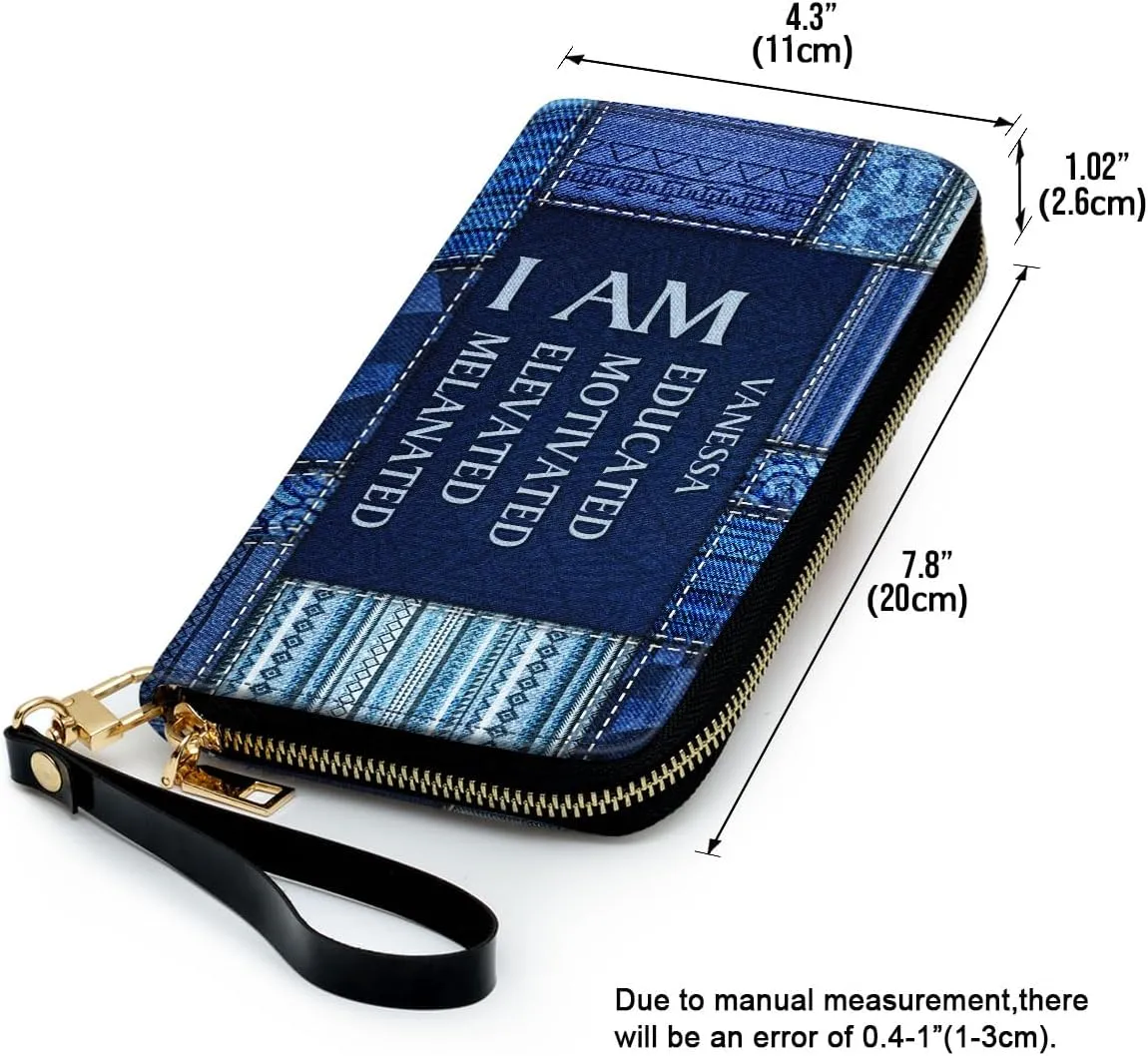 Personalized Leather Wallet For Women - Jeans African Pride Woman Clutch Purse - Gifts For Black Women African Queen - African American Art Black Girl Bag Purse
