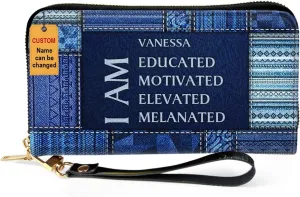 Personalized Leather Wallet For Women - Jeans African Pride Woman Clutch Purse - Gifts For Black Women African Queen - African American Art Black Girl Bag Purse