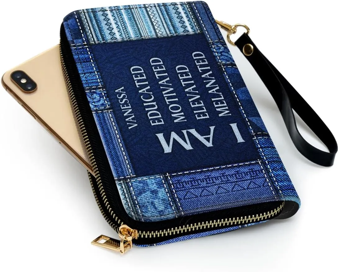 Personalized Leather Wallet For Women - Jeans African Pride Woman Clutch Purse - Gifts For Black Women African Queen - African American Art Black Girl Bag Purse