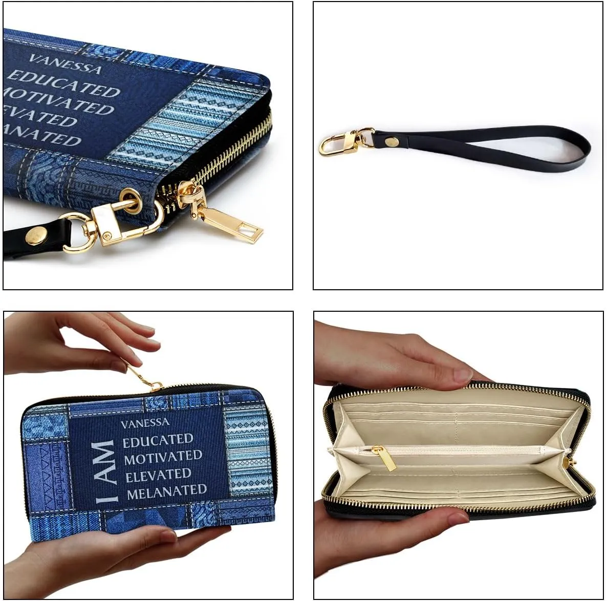 Personalized Leather Wallet For Women - Jeans African Pride Woman Clutch Purse - Gifts For Black Women African Queen - African American Art Black Girl Bag Purse