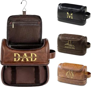 Personalized Men's Leather Toiletry Bag, Fathers Day Unique Gifts for Dad, Birthday Gift for Husband from Wife, Custom Travel Toiletry Bag for Men Dad Grandpa Groomsmen for travel
