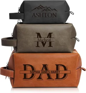 Personalized Mens Leather Toiletry Bag, Gifts for Dad Fathers Day, Unique Birthday Gift for Husband from Wife, Custom Travel Toiletry Bag for Dad Papa Grandpa Anniversary