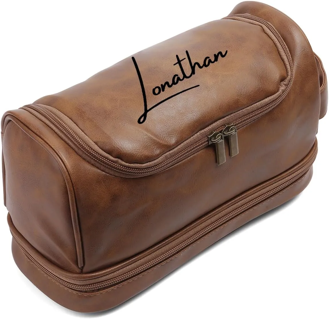 Personalized PU Leather Toiletry Bag for Men – Custom Groomsmen Gifts and Travel Organizer with Hanging Design – Laser Engraved Name, Leather Dopp Kit for Husbands, Fathers, Grooms, (Styles 2)