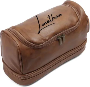 Personalized PU Leather Toiletry Bag for Men – Custom Groomsmen Gifts and Travel Organizer with Hanging Design – Laser Engraved Name, Leather Dopp Kit for Husbands, Fathers, Grooms, (Styles 2)