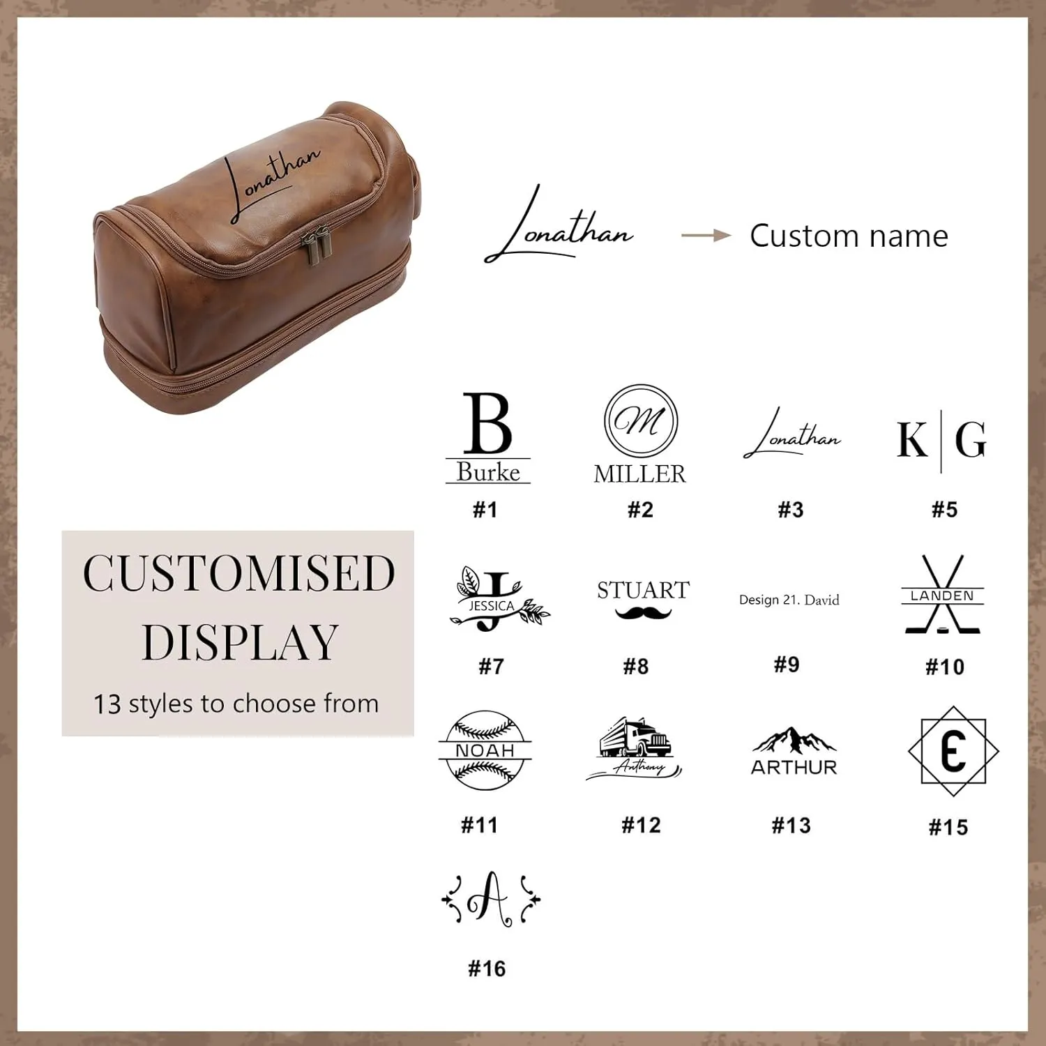 Personalized PU Leather Toiletry Bag for Men – Custom Groomsmen Gifts and Travel Organizer with Hanging Design – Laser Engraved Name, Leather Dopp Kit for Husbands, Fathers, Grooms, (Styles 2)