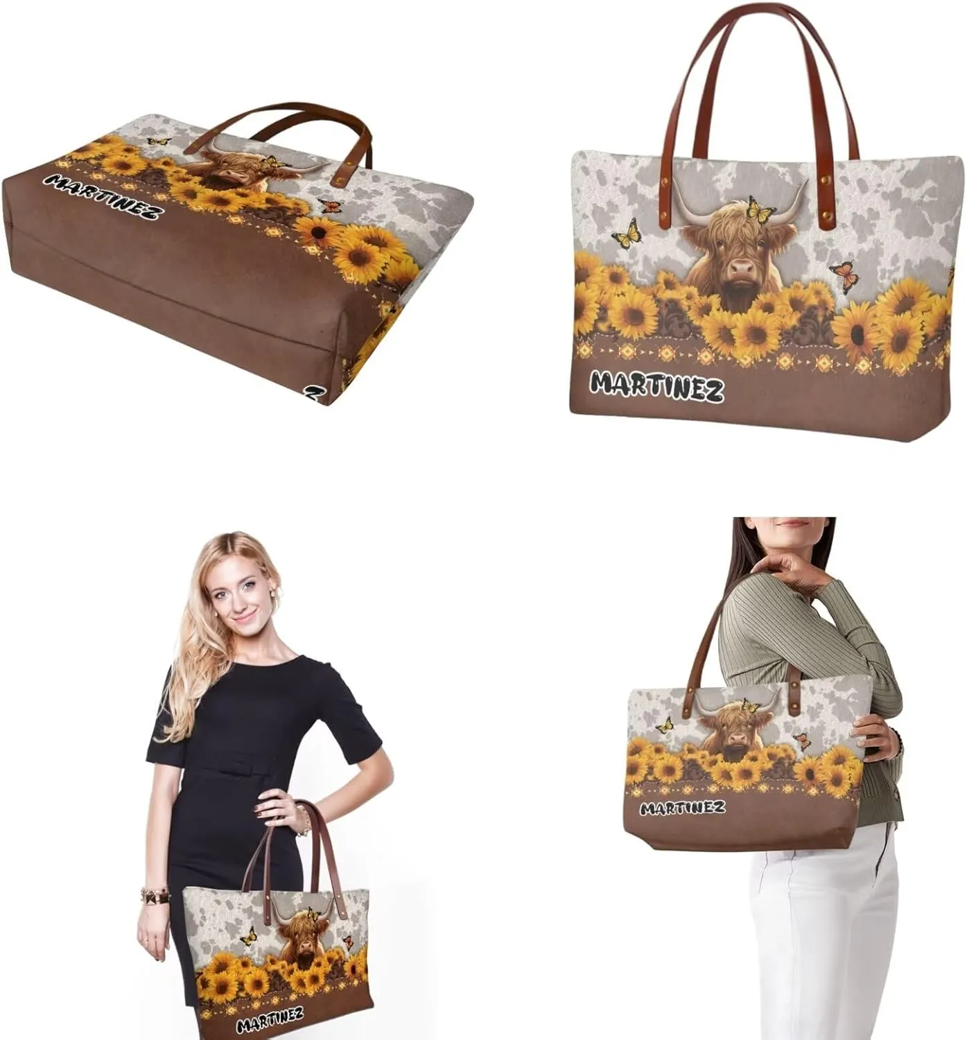 Personalized Purse 3 Pcs Custom Purse and Wallet Set with Makeup Bag Customized Tote Bag with Name for Women
