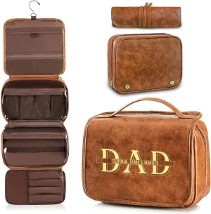 Personalized Toiletry Bag for Men, Fathers Day Dad Gifts, Gifts for Men, Custom Engraved Leather Kit Gift for Dad, Grandpa, Husband, Mens Travel Gift, Waterproof Shaving Travel Kit