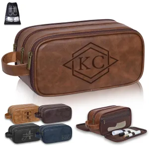 Personalized Toiletry Bag For Men, Laser Engraved Name Monogram Travel Toiletry Bag, Customized PU Leather Shaving Dopp Kit for Groomsmen, Gift for Him, Father, Husband, Christmas, Birthday