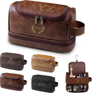 Personalized Toiletry Bag for Men,Large Capacity Leather Toiletry Dopp Kit with Monogram Name, Customized Mens Travel Bag for Husband, Boyfriend, Fathers Day,Valentines Christmas Gifts Idea