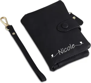 Personalized Wallets for Women: Custom Name Birth Flower Wristlet leather Womens Wallet- Gifts For Birthday Mothers Day (Black-3)