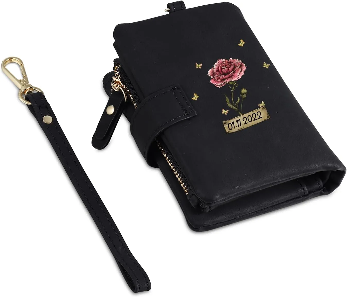 Personalized Wallets for Women: Custom Name Birth Flower Wristlet leather Womens Wallet- Gifts For Birthday Mothers Day (Black-3)
