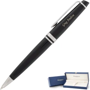 Personalized Waterman Pen | Engraved Waterman Expert Twist Action Ballpoint Pen - Black Lacquer with Chrome Trim. Executive Engraved Business Gift