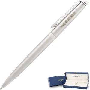 Personalized Waterman Pen | Engraved Waterman Hemisphere Ballpoint Pen with Brushed Stainless Finish and Silver Trim. Custom Executive Gift Pen.