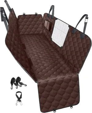 PETICON Dog Car Seat Cover with Mesh Window, 100% Waterproof Pet Seat Cover for Back Seat, Scratchproof Dog Hammock for Cars, Trucks, SUVs, Jeeps, Brown