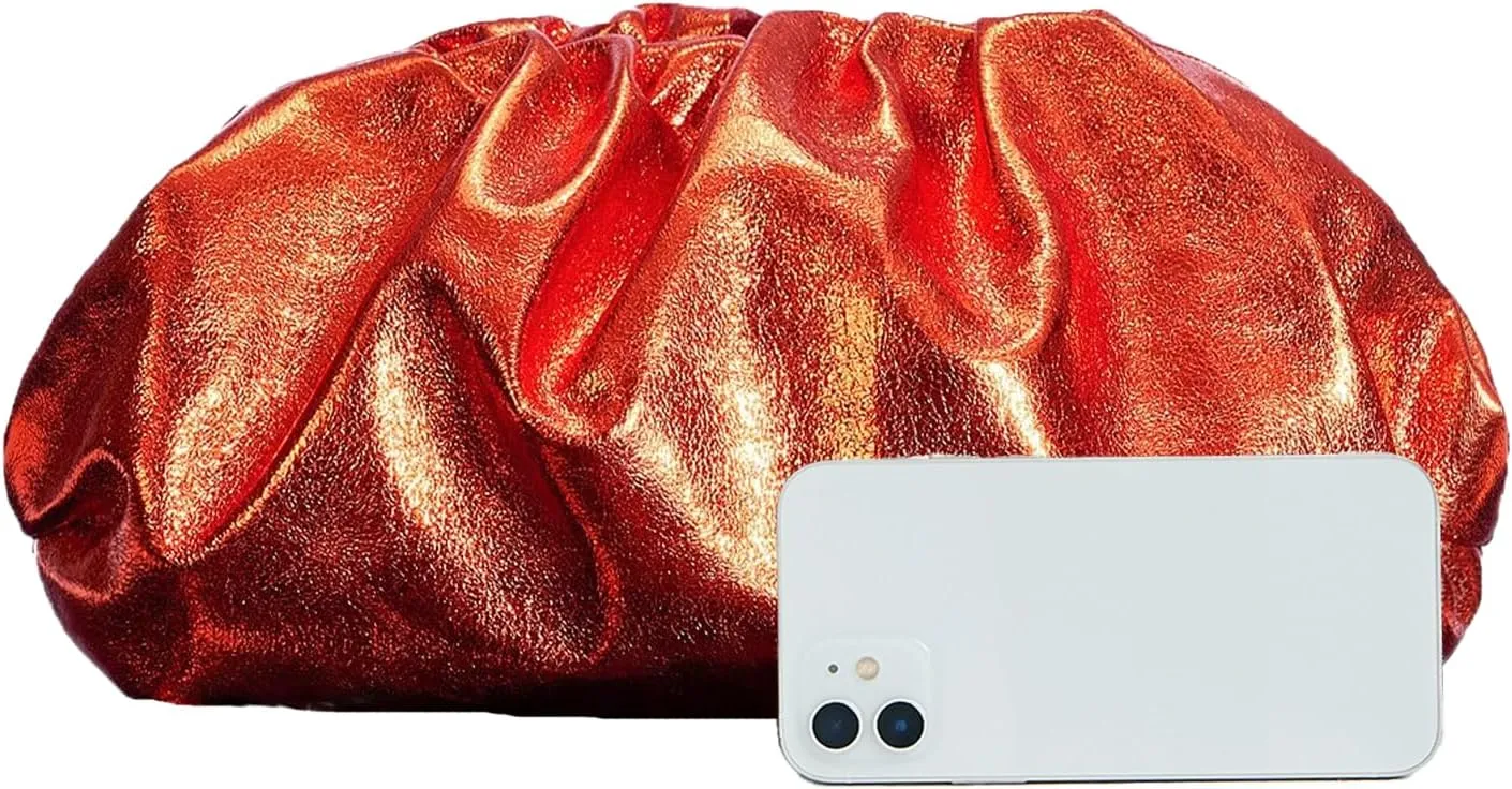 PHILOMENA Dressy Vegan Leather Clutch Purse for Women, Soft Pleated PU Evening Purse for Weddings, Proms
