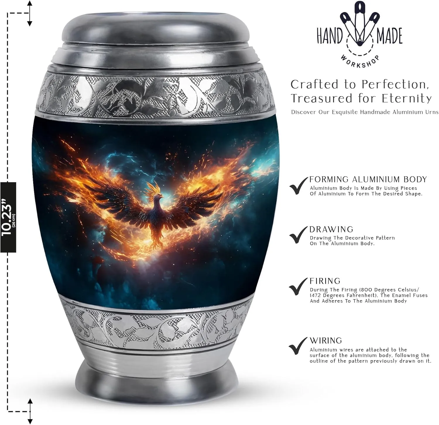 Phoenix Cremation Urn for Ashes, Large Decorative Urns for Male and Female, Memorial Gifts for Family, Human Remains Urn, Funeral and Burial Urns, 10 Inch