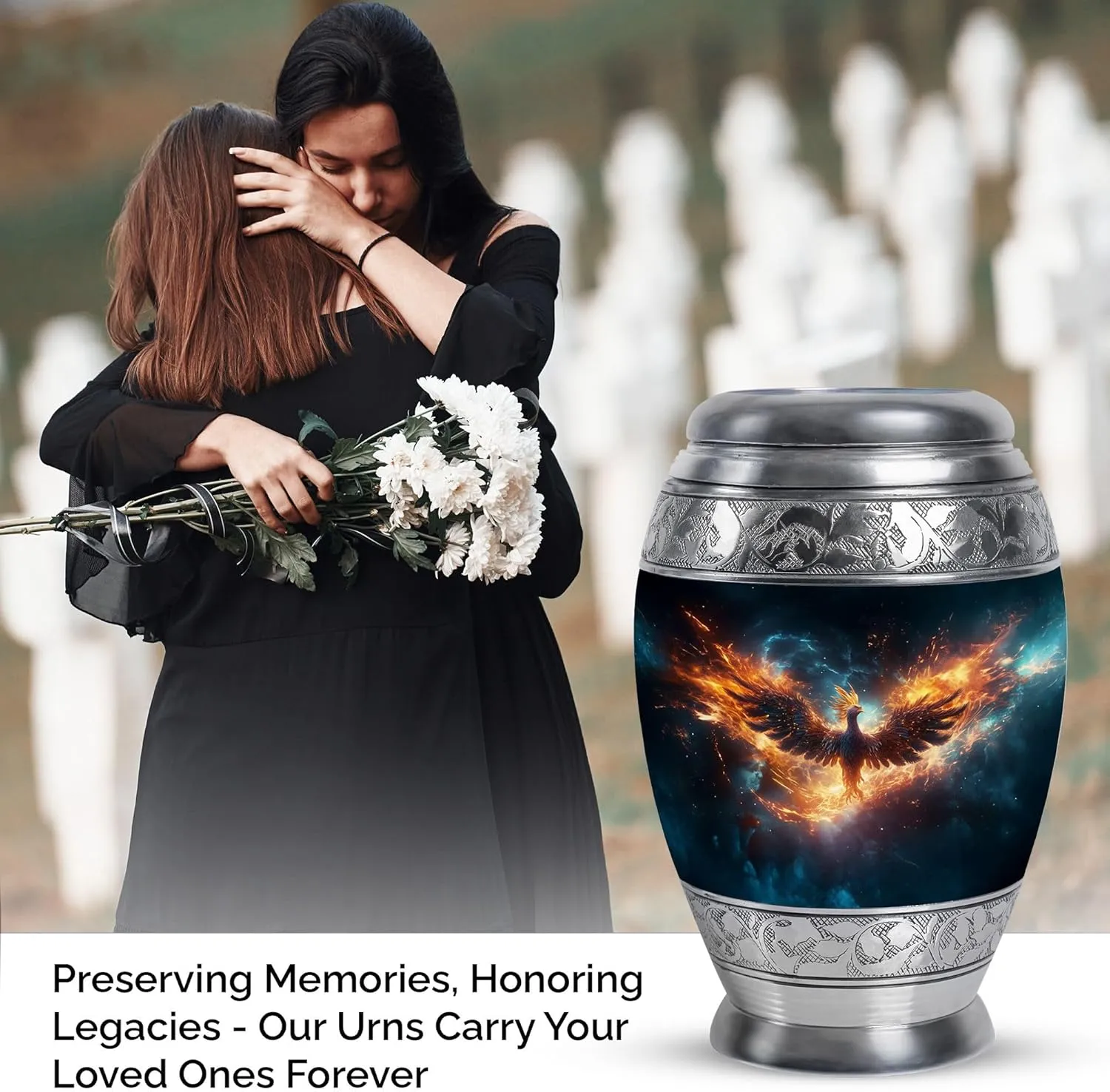 Phoenix Cremation Urn for Ashes, Large Decorative Urns for Male and Female, Memorial Gifts for Family, Human Remains Urn, Funeral and Burial Urns, 10 Inch