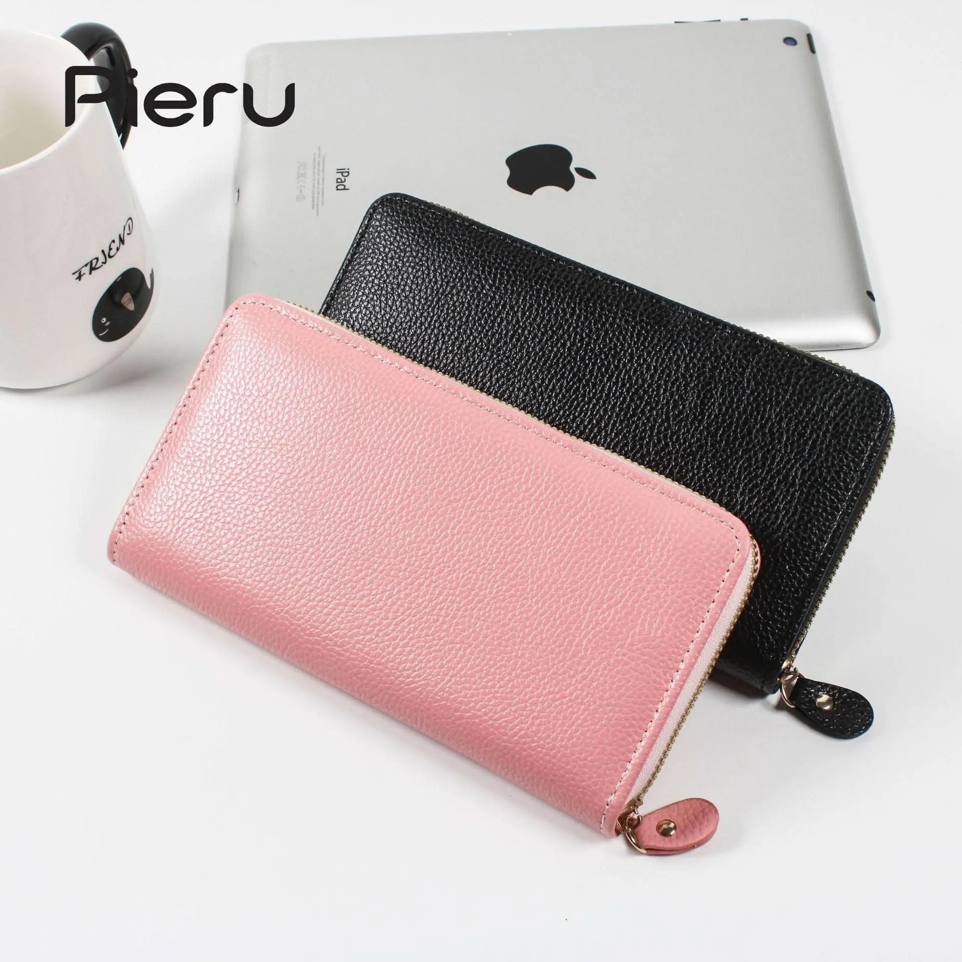 Pieru Women’s Long PU Leather Clutch Wallet – Zipper Coin Purse