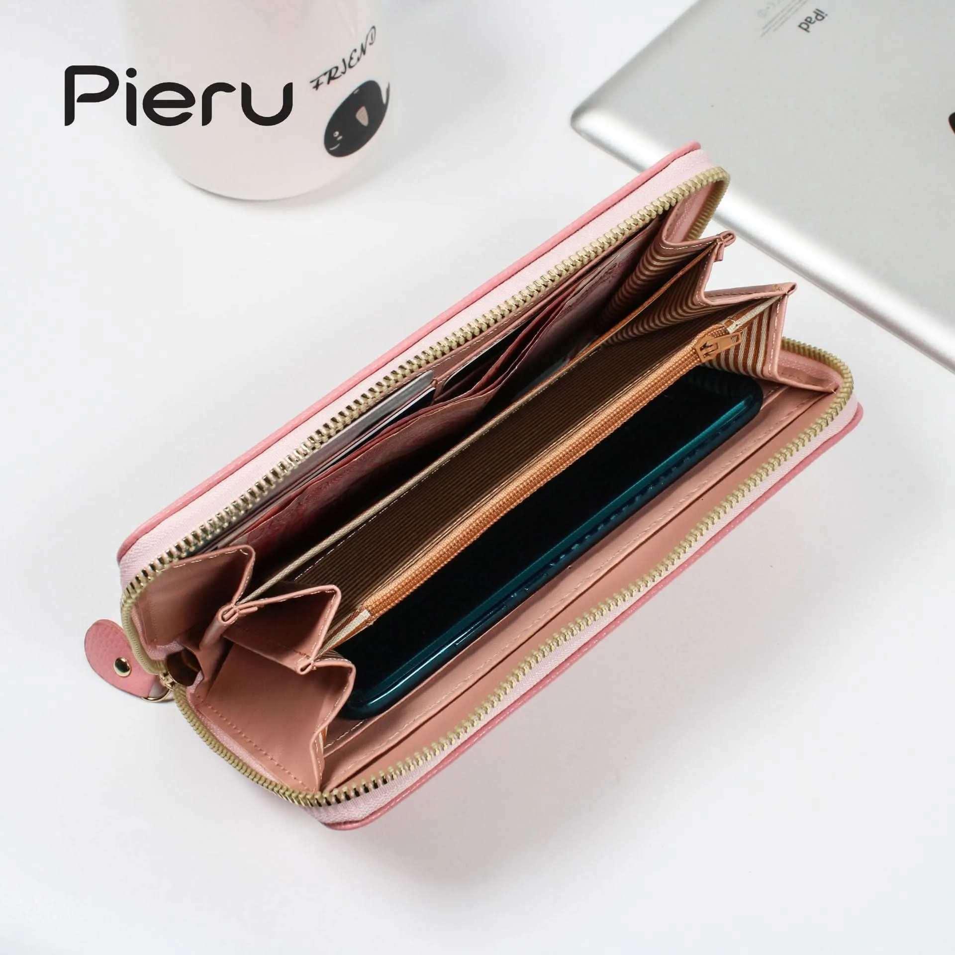Pieru Women’s Long PU Leather Clutch Wallet – Zipper Coin Purse