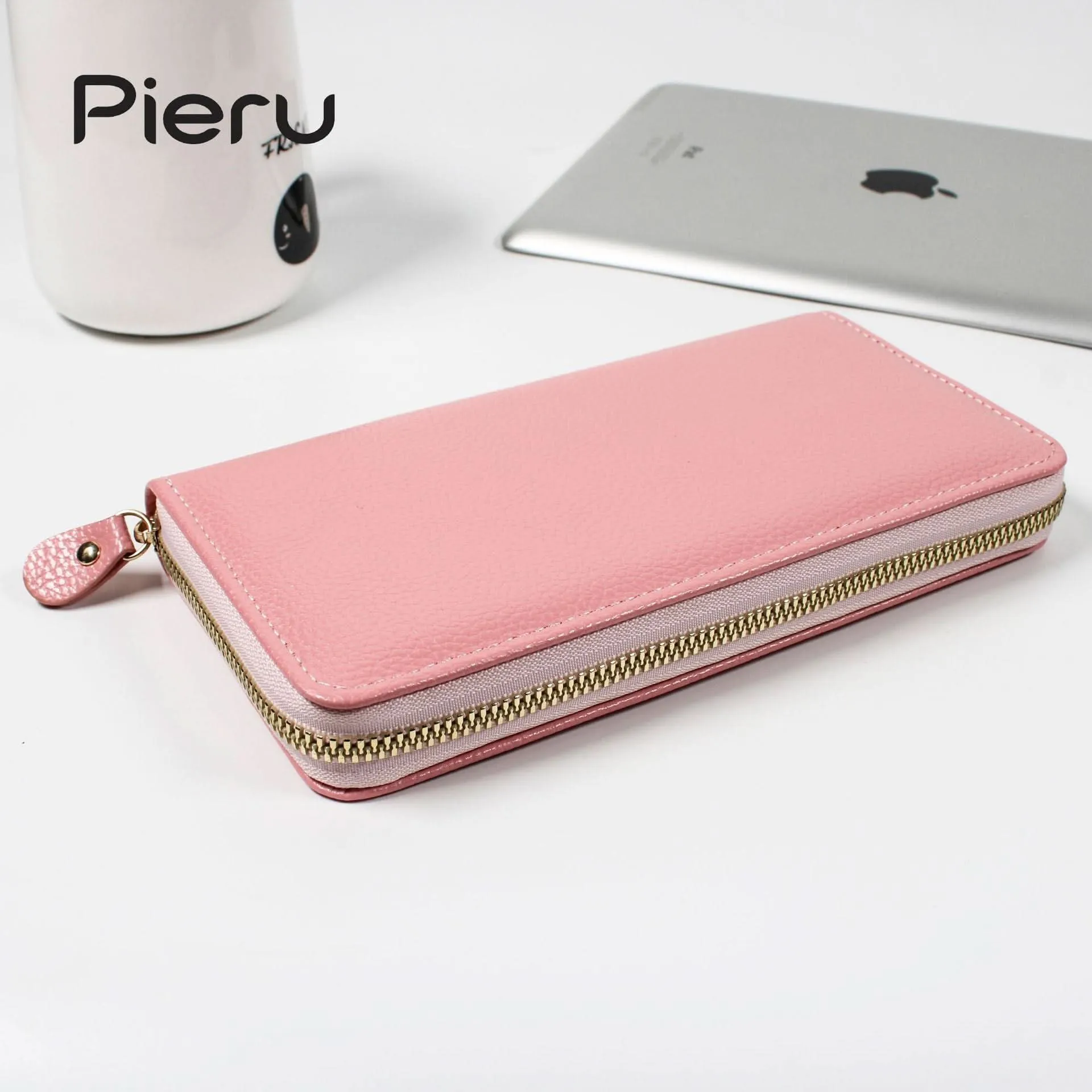 Pieru Women’s Long PU Leather Clutch Wallet – Zipper Coin Purse