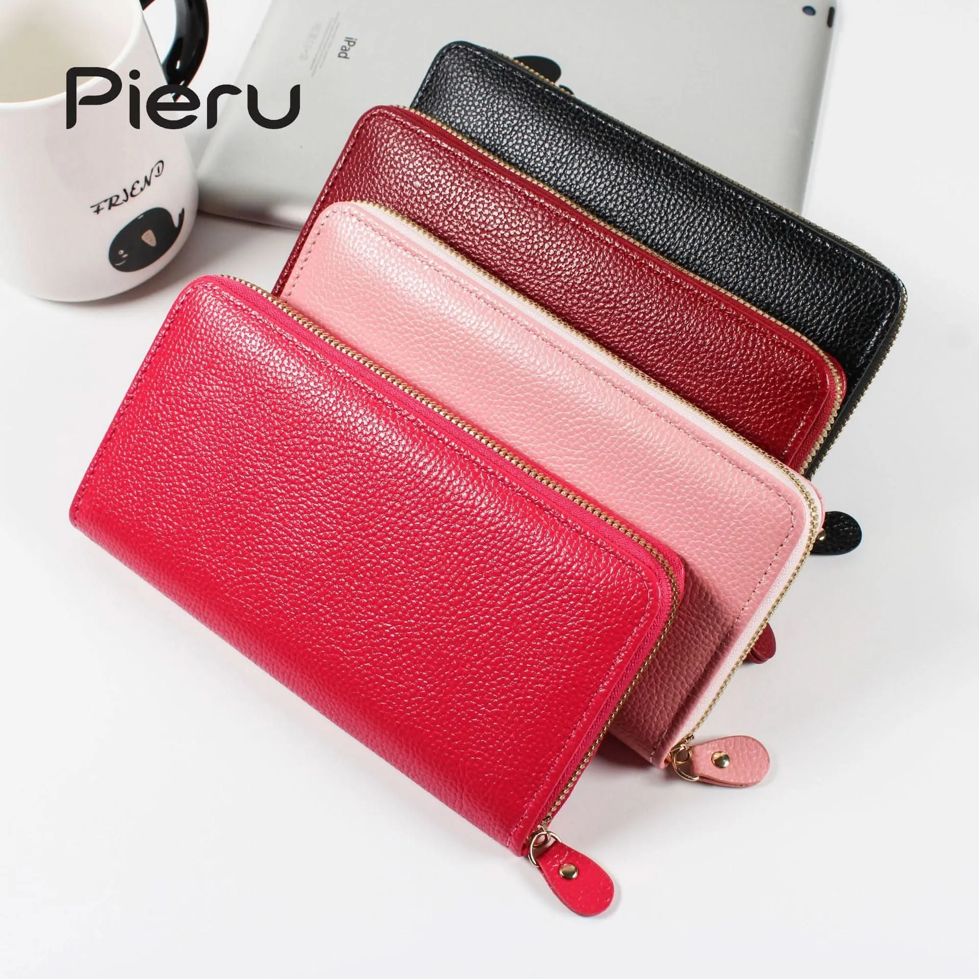 Pieru Women’s Long PU Leather Clutch Wallet – Zipper Coin Purse