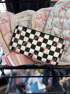 Pink Bow/Black and White Checkered Wallet