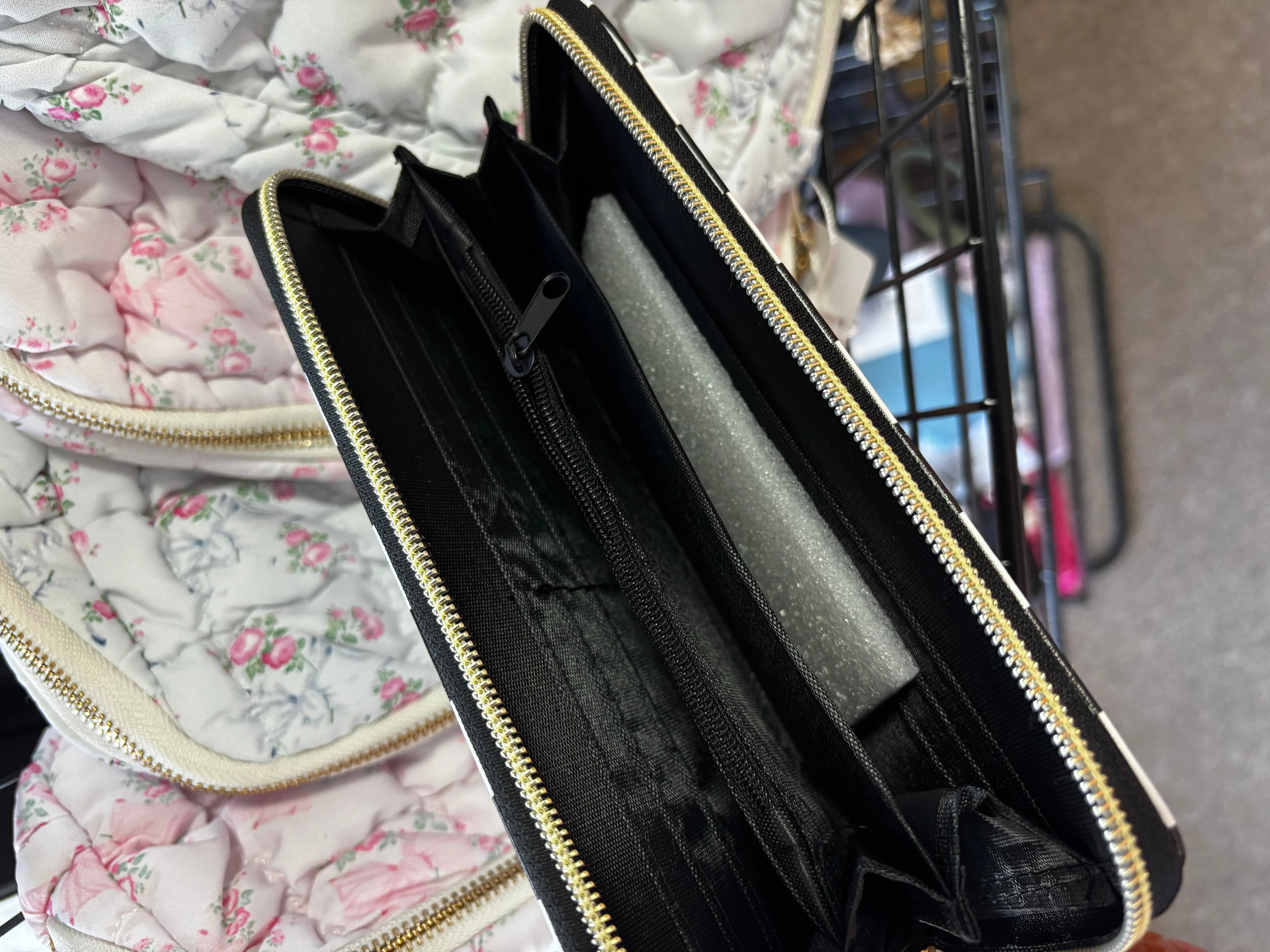 Pink Bow/Black and White Checkered Wallet
